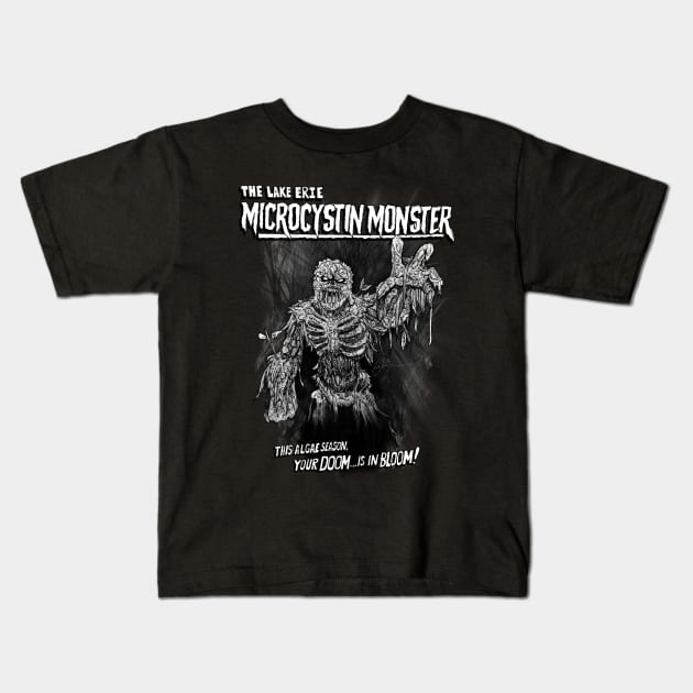 The Lake Erie Microcystin Monster  (Black and White) Kids T-Shirt by RetroHunterX